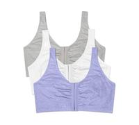Fruit of the Loom Womens Front Close Builtup Sports Bra, Blue Gem Heather/White/Grey 3-Pack, 34