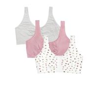 Fruit of the Loom Women's Front Close Builtup Sports Bra Full Coverage, 0.2 inches, Dancing Rosebuds/Lilas/Grey, 38 (Pack of 3)