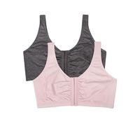 Fruit of the Loom Women's Front Close Builtup Sports Bra, Opaque, Blushing Rose/Charcoal Heather 2-Pack, 40 (Pack of 2)