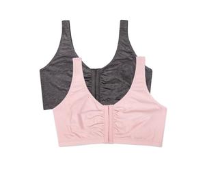 Fruit of the Loom Women's Front Close Builtup Sports Bra, Opaque, Blushing Rose/Charcoal Heather 2-Pack, 40 (Pack of 2)