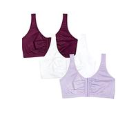 Fruit of the Loom Women's Front Close Builtup Sports Bra, Opaque, Lilac Whisper/White/Purple Velvet, 34 (Pack of 3)