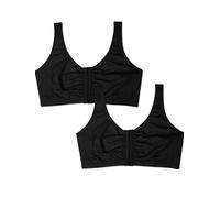 Fruit of the Loom Women's Front Close Sports Bra - Cotton Blend, Easy Fit & Built-up Support, Black, 42