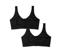 Fruit of the Loom Women's Front Close Sports Bra - Cotton Blend, Easy Fit & Built-up Support, Black, 42