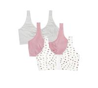 Fruit of the Loom Women's Front Close Sports Bra - Cotton Blend, Easy Fit & Built-Up Support, Dancing Rosebuds/Lilas/Grey, 48