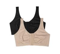 Fruit of the Loom Women's Front Close Sports Bra, Opaque, Sand/Black 2-Pack, 38 (Pack of 2)