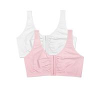Fruit of the Loom Women's Front Close Sports Bra, White/Blushing Rose