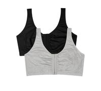 Fruit of the Loom Women's Front Closure Cotton Bra Sports, Opaque, Heather Grey, 42 (Pack of 2)