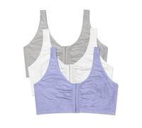 Fruit of The Loom Women's Front Closure Cotton Bra, Blue Gem Heather/White/Grey, (Pack of 3), 40