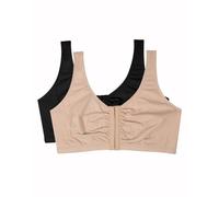 Fruit of the Loom Women's Front Close Sports Bra, Opaque, Sand/Black 2-Pack, 44 (Pack of 2)