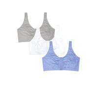 Fruit of the Loom womens Front Closure Cotton Sports Bra Blue Gem Heather/White/Grey 44 US