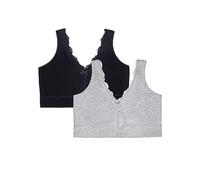 Fruit of the Loom Women's Full Coverage Wireless Cotton Bralette Bra, Opaque, Grey Heather/Black Hue, 4XL Plus