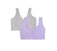 Fruit of the Loom Women's Full Coverage Wireless Cotton Bralette Bra, Opaque, Lilac Whisper/Grey Heather, S (Pack of 2)