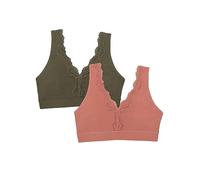 Fruit of The Loom Women's Full Coverage Wireless Cotton Bralette, Desert Dusk/Olive Night, XXL