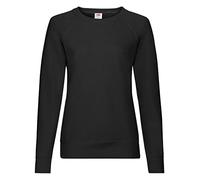FRUIT OF THE LOOM Women's Lightweight Raglan Sweat Lady-fit T Shirt, Black, S UK