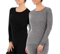 Fruit of the Loom Women's Micro Waffle Premium Thermal Underwear Tee Shirt Pajama Top, Black/Smoke Heather, Large