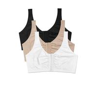 Fruit of the Loom Women's Multi-Pack Front Closure Cotton Bra, Sand/Black/White, 46