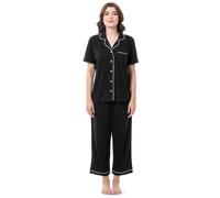 Fruit of the Loom Women's Pipped Button Down Sleep Set Black
