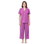 Fruit of the Loom Women's Pipped Button Down Sleep Set Radiant Orchid