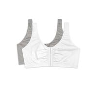 Fruit of the Loom Women's Plus Size Front Close Builtup Sports Bra, Heather Grey/White