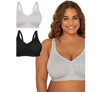 Fruit of the Loom Women's Plus Size Wireless Cotton Bra Full Coverage, Opaque, Grey Melange/Black Tone, 38C (Pack of 2)