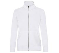 Fruit of the Loom Women's Premium Sweat Jacket with Zip + Web-Textilien24 Fabric Bag, Sizes XS, S, M, L, XL, XXL, Soft, Comfortable Jacket for Leisure and Sports, White, XS