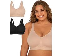 Fruit of the Loom Women's Reggiseno in Cotone Senza Ferretto Beyond Plus Size Full Coverage Bra, Opaque, Sand/Black Tone, 38D (Pack of 2)