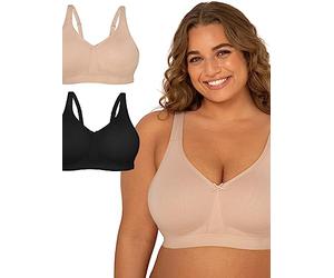 Fruit of the Loom Women's Reggiseno in Cotone Senza Ferretto Beyond Plus Size Full Coverage Bra, Opaque, Sand/Black Tone, 48D (Pack of 2)