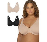 Fruit of the Loom Women's Reggiseno Senza Ferretto Sfoderato in Morbido Cotone Beyond Taglie Forti Full Coverage Bra, Opaque, Sand/Black Tone, 42D (Pack of 2)