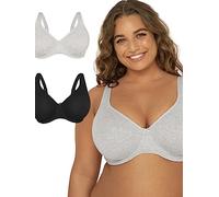 Fruit of the Loom Women's Reggiseno Senza Ferretto Sfoderato in Morbido Cotone Beyond Taglie Forti Full Coverage Bra, Opaque, Grey Melange/Black Tone, 48C (Pack of 2)
