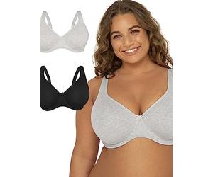 Fruit of the Loom Women's Reggiseno Senza Ferretto Sfoderato in Morbido Cotone Beyond Taglie Forti Full Coverage Bra, Opaque, Sand/Black Tone, 40F (Pack of 2)