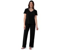 Fruit of the Loom Women's Short Sleeve Tee and Pant 2 Piece Sleep Set Pajama, Black, Medium