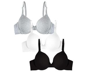 Fruit of the Loom Women's Smooth Cotton T-Shirt Bra Pack - Ultra-Soft, Flexible, and Invisible Under Tees, Black/White/Grey Heather, 40E