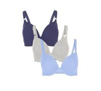 Fruit of the Loom Women's Smooth Cotton T-Shirt Bra-Ultra-Soft, Flexible, and Invisible Under Tees, Deja Blue/Skipper Blue/Grey Heather, 38C (Pack of 3)