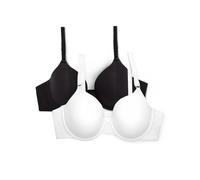 Fruit of the Loom Women's Smooth Cotton T-Shirt Bra-Ultra-Soft, Flexible, and Invisible Under Tees, Opaque, White/Black Hue, 38C (Pack of 2)
