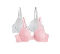 Fruit of the Loom Women's Smooth Cotton T-Shirt Bra-Ultra-Soft, Flexible, and Invisible Under Tees, Opaque, Grey Heather/Blushing Rose, 42C (Pack of 2)