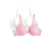 Fruit of the Loom Women's Smooth Cotton T-Shirt Bra-Ultra-Soft, Flexible, and Invisible Under Tees, Opaque, White/Blushing Rose, 36DD