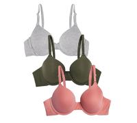 Fruit of the Loom Women's Smooth Cotton T-Shirt Bra-Ultra-Soft, Flexible, and Invisible Under Tees, Opaque, Desert Dusk/Grey Heather/Olive, 40C (Pack of 3)