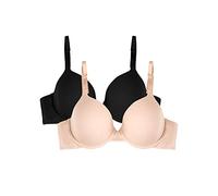 Fruit of the Loom Women's Smooth Cotton T-Shirt Bra-Ultra-Soft, Flexible, and Invisible Under Tees, Opaque, Sand/Black Hue, 34B (Pack of 2)