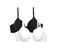 Fruit of the Loom Women's Smooth Cotton T-Shirt Bra-Ultra-Soft, Flexible, and Invisible Under Tees, Opaque, White/Black Hue, 38B (Pack of 2)