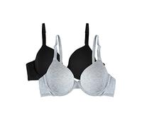 Fruit of the Loom Women's Smooth Cotton T-Shirt Bra-Ultra-Soft, Flexible, and Invisible Under Tees, Opaque, Black Hue/Grey Heather, 36B (Pack of 2)