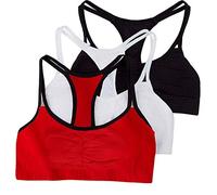 Fruit of the Loom Women's Spaghetti Strap Cotton Pull Over 3 Pack Sports Bra in Fashion Colors, Opaque, Red Hot with Black/White/Black Hue, 32