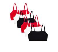 Fruit of the Loom Women's Spaghetti Strap Cotton Pull Over 3 Pack Sports Bra, Skinny Stripe/Black Hue/Red Hot, 32