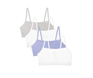 Fruit of the Loom Women's Spaghetti Strap Cotton Pullover Sports Bra, Heather Grey/White/White/Blue Heather 4-Pack, 44
