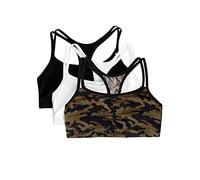 Fruit of the Loom Women's Spaghetti Strap Cotton Pullover Sports Bra, Petite Modern Camo/White/Black,