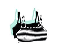 Fruit of the Loom Women's Spaghetti Strap Cotton Pullover Sports Bra, Skinny Stripe/Black/Mint Chip, 36