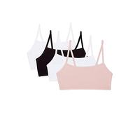 Fruit of the Loom Women's Spaghetti Strap Cotton Pullover Sports Bra Value Pack, Opaque, Blushing Rose/White/White/Black 4-Pack, 32 (Pack of 4)