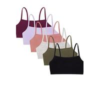 Fruit of the Loom Women's Spaghetti Strap Cotton Pullover Sports Bra Value Pack, Opaque, Black/Heather Grey/Olive/Purple/Lilac/Dusk, 44 Plus (Pack of 6)