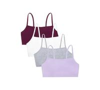 Fruit of the Loom Women's Spaghetti Strap Cotton Pullover Sports Bra Value Pack, Opaque, Purple/White/Lilac/Grey, 42 (Pack of 4)