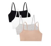 Fruit of the Loom Women's Spaghetti Strap Cotton Pullover Sports Bra Value Pack, Opaque, Sand/White/Black/Heather Grey, 38 (Pack of 4)