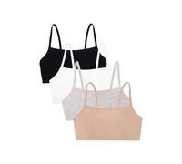 Fruit of the Loom Women's Spaghetti Strap Cotton Pullover Sports Bra Value Pack, Opaque, Sand/White/Black/Heather Grey, 42 (Pack of 4)